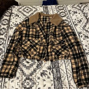 Plaid Fleece Collar Button Up Jacket
